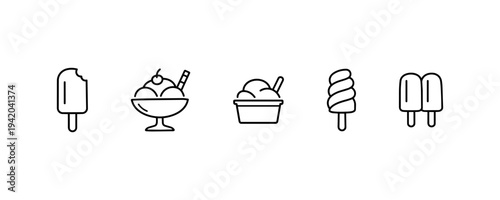 Minimalist ice cream dessert line icon set