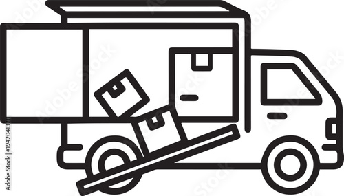 Delivery Truck Unloading Boxes with RampLogistics Icon