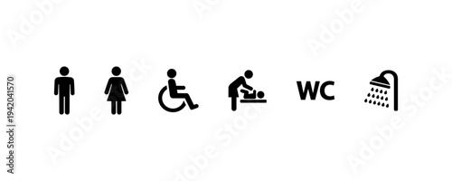 Public Restroom and Accessibility Icons Set WC Shower
