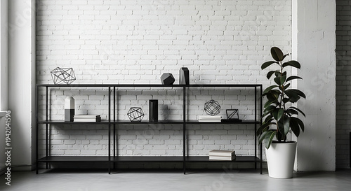 Modern office interior with white brick wall zoom background