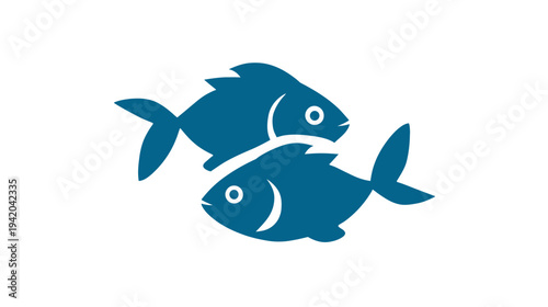 Two simplified blue fish icons overlapping on a white background, suggesting a paired or linked concept