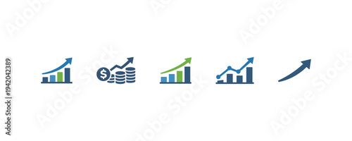 Business Growth Chart Icons Set Financial Analytics Progress