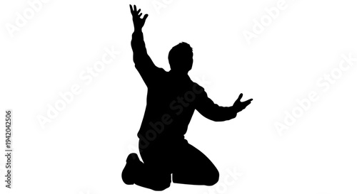 Black silhouette of a man kneeling with arm raised vector