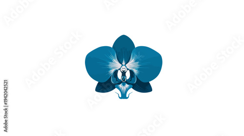 A vibrant blue orchid, rendered in a stylized, pixelated design, isolated on a stark white background