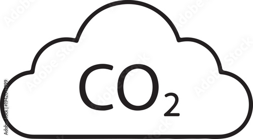 A minimalist line icon representing carbon dioxide (CO₂) emissions or air pollution.