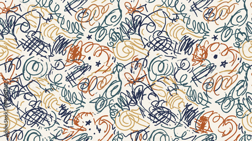 Handdrawn Scribble Pattern with Swirls and Lines in Earthy Tones