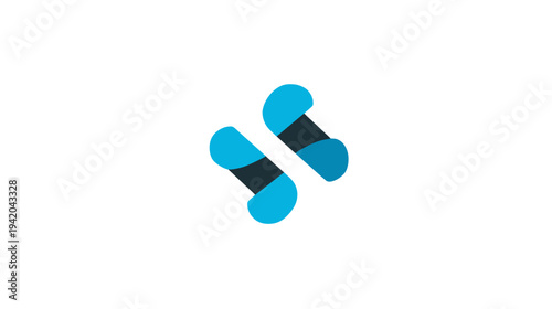 Abstract logo, featuring two tilted, stylized, bean-shaped elements in teal and dark blue colors