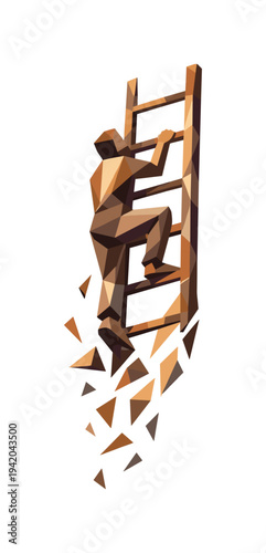 Low-poly vector illustration of a ladder climb ascent as a direct hero depiction, bold vertical ladder constructed from sharp