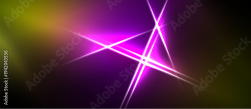 Bright pink lines intersect over blurred purple, yellow gradients. Dramatic lighting creates abstract energy, visual impact.