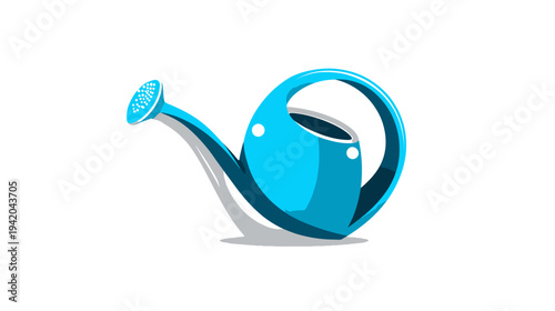 A cartoon illustration of a blue watering can casting a slight shadow