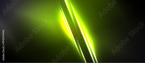 Abstract neon lines, vibrant green hues, dark background. Diagonal streaks create dynamic visual effect. Modern design element.