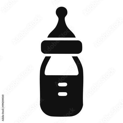 vector illustration black silhouette baby bottle isolated on white background. It is designed for feeding infants. bottle has clear measurement marks and a soft nipple on top