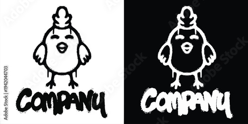 Graffiti Cute Happy Chicken logo vector design