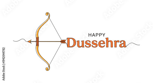Celebratory illustration for the Dussehra festival featuring a traditional golden bow and arrow in a line art style.