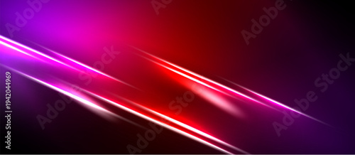 Vibrant abstract background. Diagonal lines radiate bright pink, red hues against dark backdrop. Smooth gradients create dynamic visual effect.
