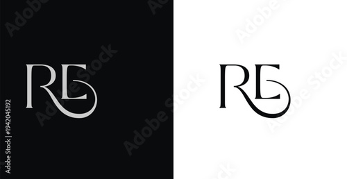 Elegant RE letter monogram logo vector with refined serif typograph...