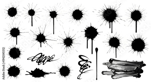 Abstract Ink Blots and Brush Strokes Art.