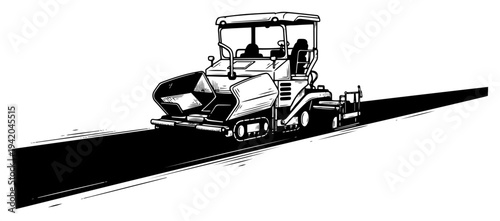 Heavy construction asphalt paver machine paving a new road surface