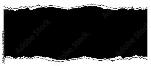 Horizontal torn paper frame with rough distressed edges on dark background