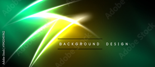 Abstract neon lines create dynamic glow. Green, yellow hues blend, forming modern background design. Bright light radiates energy.
