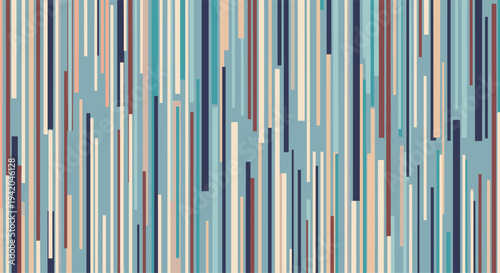 Abstract geometric pattern background consisting of numerous vertical lines in varying lengths and cool blue, teal, and brown color tones.