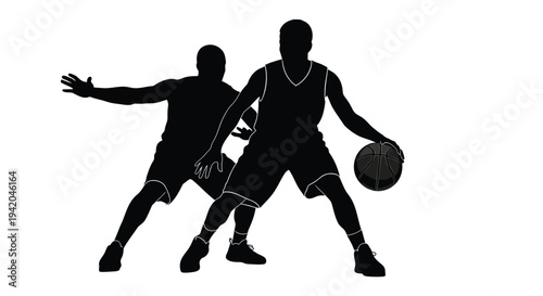 Vector illustration of two basketball players in action
