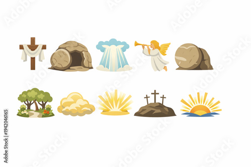 Christian Resurrection and Easter Morning Holy Week Religious Icon Set