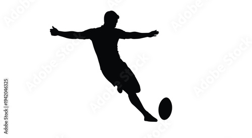 Black silhouette of man kicking rugby ball vector
