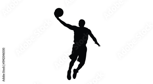 Vector silhouette of a basketball player jumping to dunk a ball