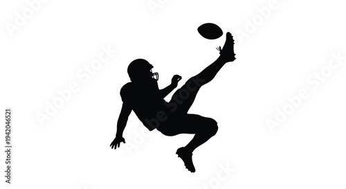 Vector silhouette of a rugby player kicking a ball