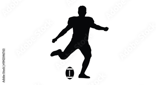 Black silhouette of a man kicking a rugby ball vector