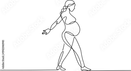 Minimalist line of a pregnant woman walking side view in monochrome line pregnant woman black and white