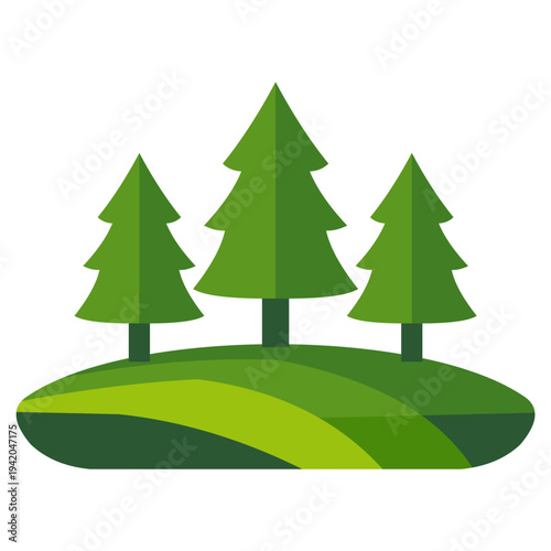 Forest landscape icon with pine trees on green hill – nature, environment and ecology concept