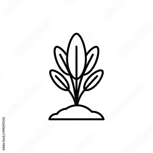 Spinach Plant Line Icon, Leafy Spinach Vegetable Outline Symbol for Gardening and Healthy Food