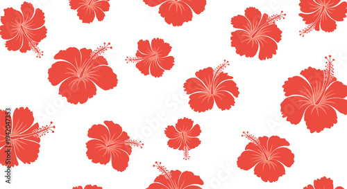 Set of red hibiscus flowers vector pattern