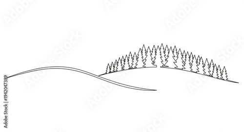 Minimalist Line Drawing of Mountain Landscape.