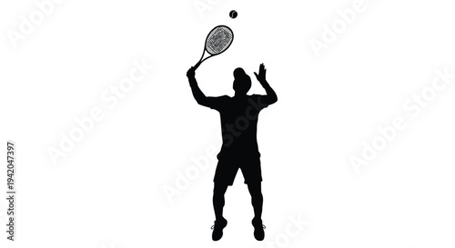 Vector silhouette of a tennis player jumping to hit a ball