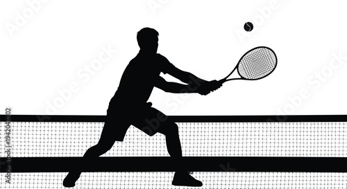 Black silhouette of man playing tennis vector