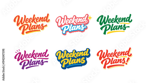 Modern flat holiday banner design highlighting modern lettering logo set for Weekend Plans, high-demand commercial lettering