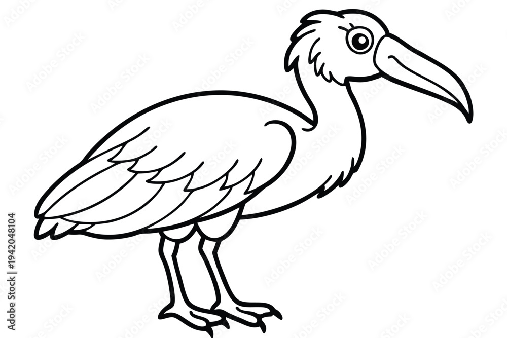 Fototapeta premium shoebill bird silhouette line art vector illustration with a white background