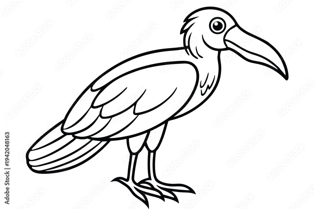 Fototapeta premium shoebill bird silhouette line art vector illustration with a white background