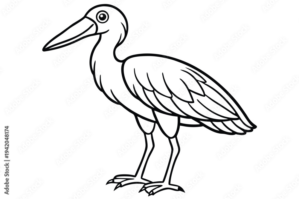Fototapeta premium shoebill bird silhouette line art vector illustration with a white background