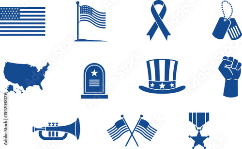 Memorial day tribute with patriotic symbols and american flags