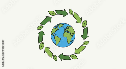 Green planet earth with leaves symbolizing eco friendly environment and nature protection
