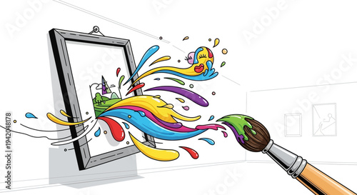 Vector illustration of a paint brush with colorful brush strokes design icon