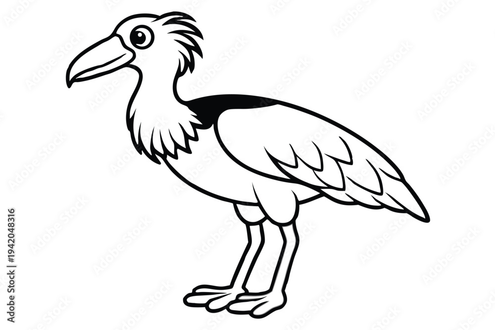 Fototapeta premium shoebill bird silhouette line art vector illustration with a white background