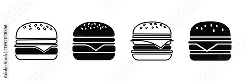 Hamburger icon set vector illustration, fast food burger collection in minimalist flat and outline design