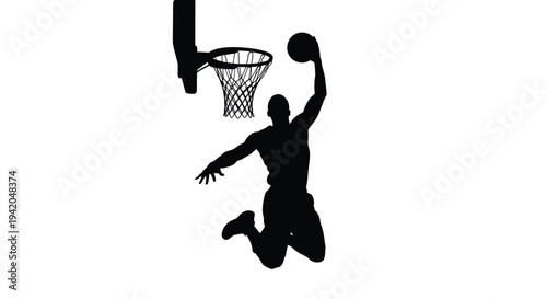 Vector silhouette of a basketball player dunking a ball