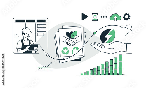 Modern minimal flat vector conceptual collage, crisp hard edges, consistent THIN outline stroke, rounded corners where needed,