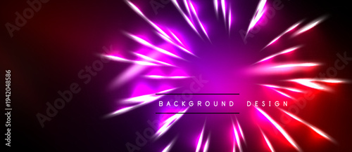 Vibrant neon burst radiates from center. Dark background contrasts bright pink, purple hues. Modern design element.